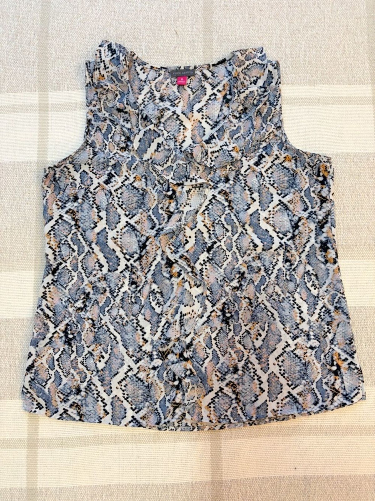 Vince Camuto Snakeskin Print Ruffle Blouse Sleeveless XS
