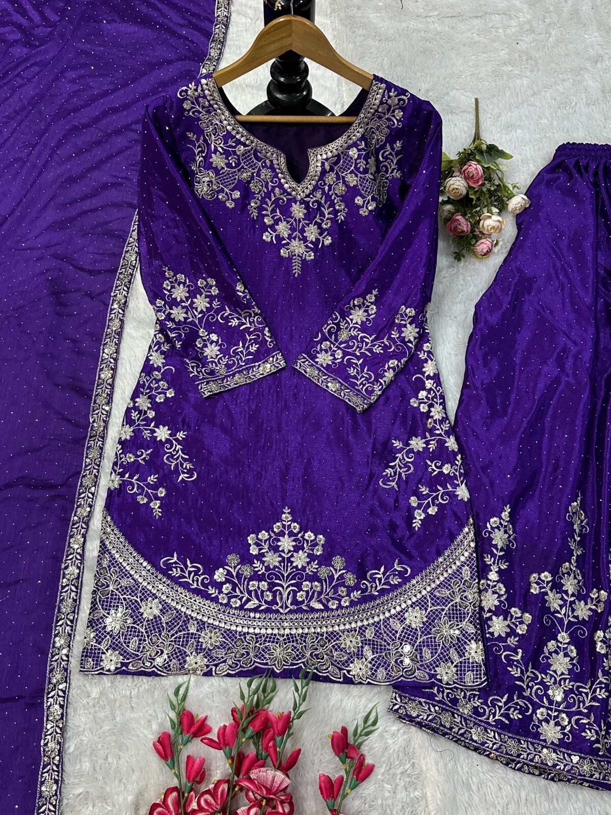 Indian Party Wear Chinon Silk With Embroidery Designer Salwar Kameez Dupatta