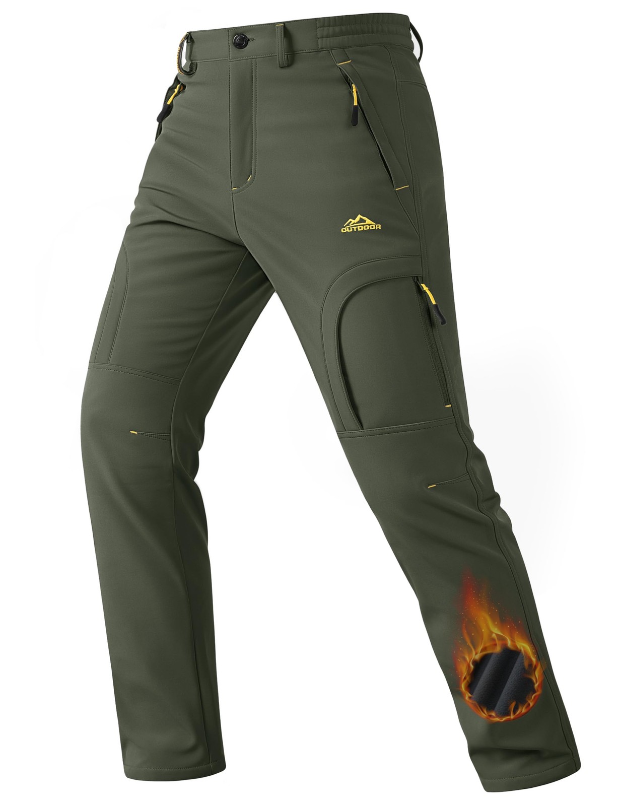 TACVASEN Fleece Lined Insulated Work Pants 32 Army Green Waterproof Windproof