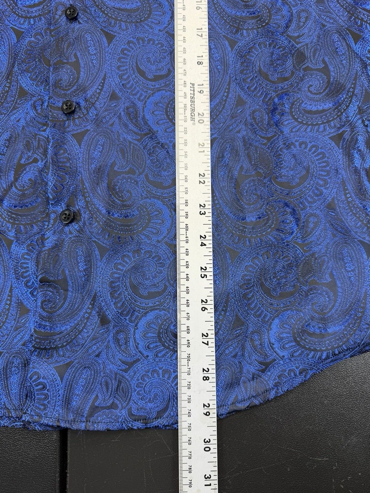 Mens Barry Wang Size Medium Blue Long Sleeve Shirt Paisley Design Dress Shirt