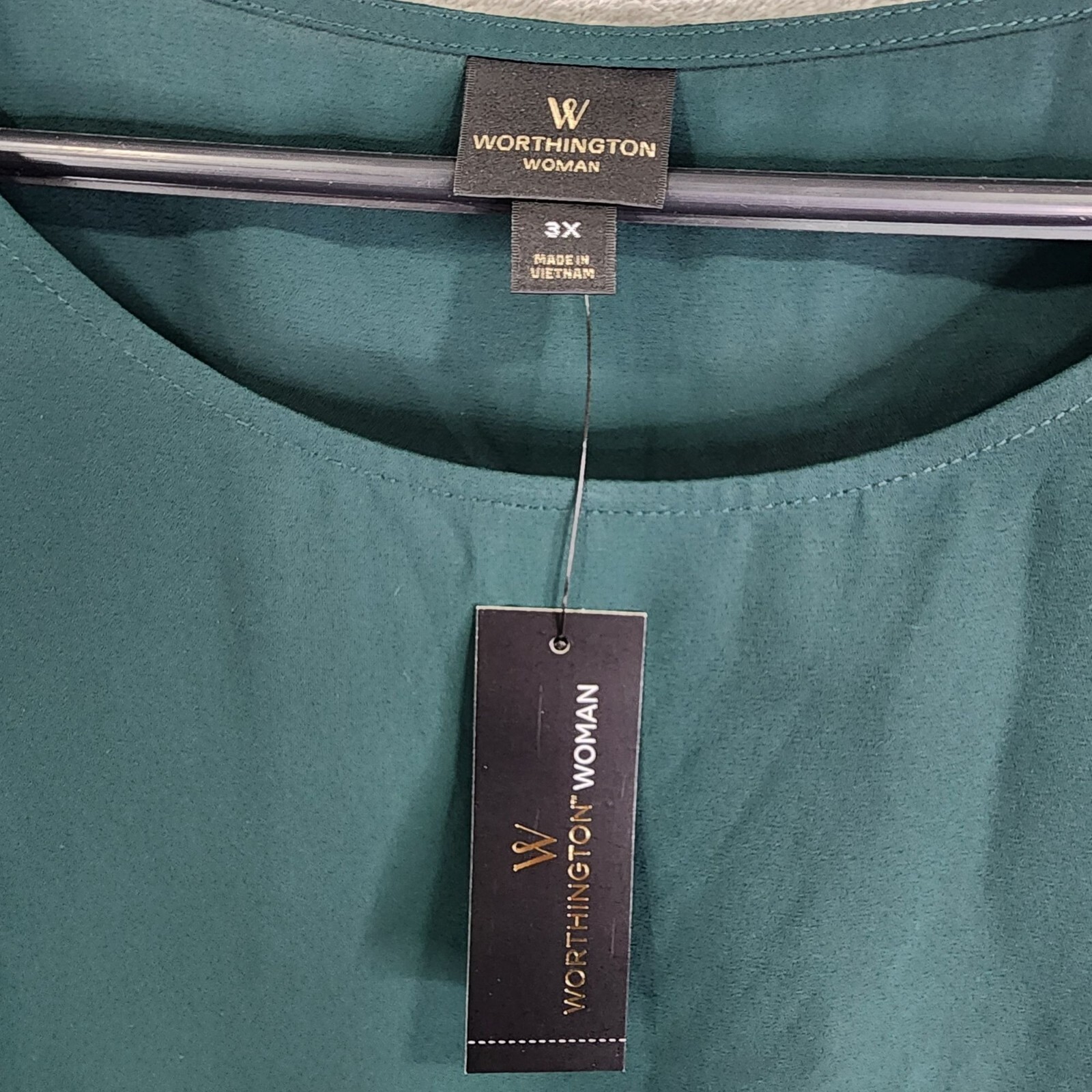 Womens Green Worthing Blouse Round Neck Bell Sleeve Back Waist Tie Size 3X