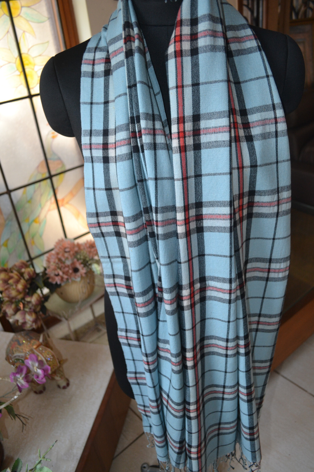 LARGE SIZE THROW CHECK PASHMINA~Silk CASHMERE PLAID ~ 5 DESIGNS CHOICE