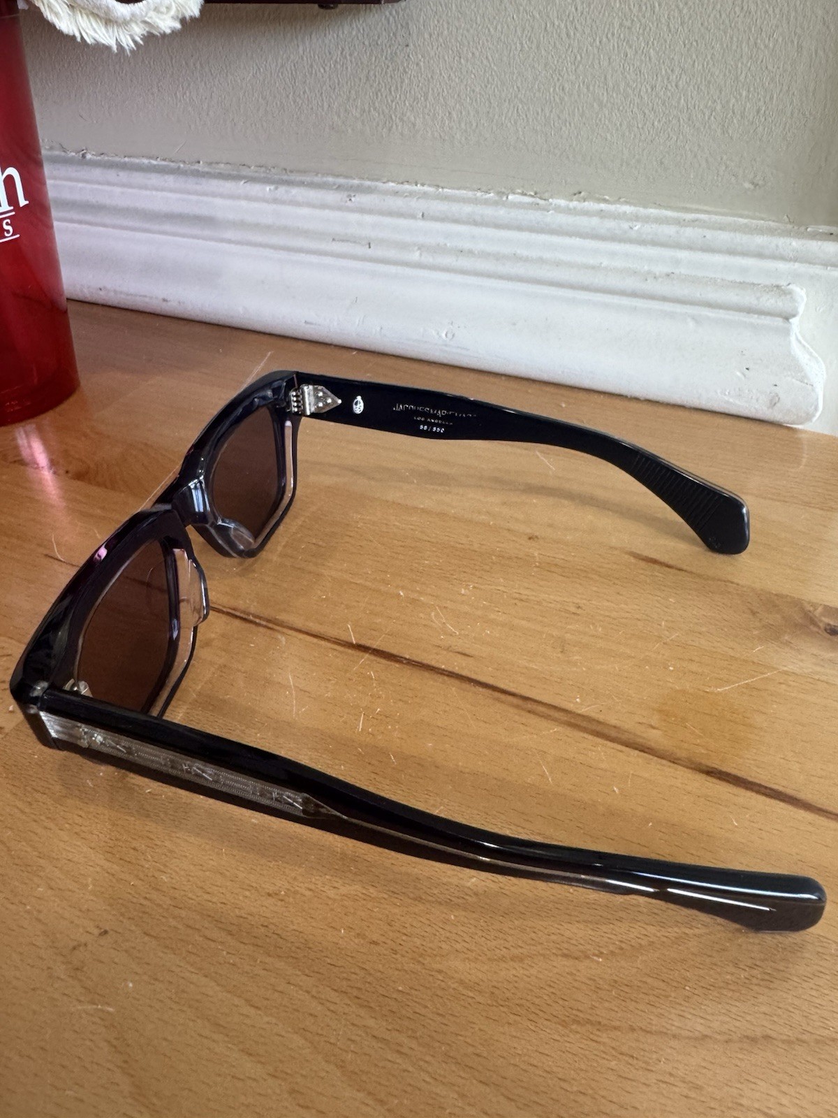 Jacques Marie Mage Molino Rectangle Sunglasses Black Acetate Tinted Gray UV400