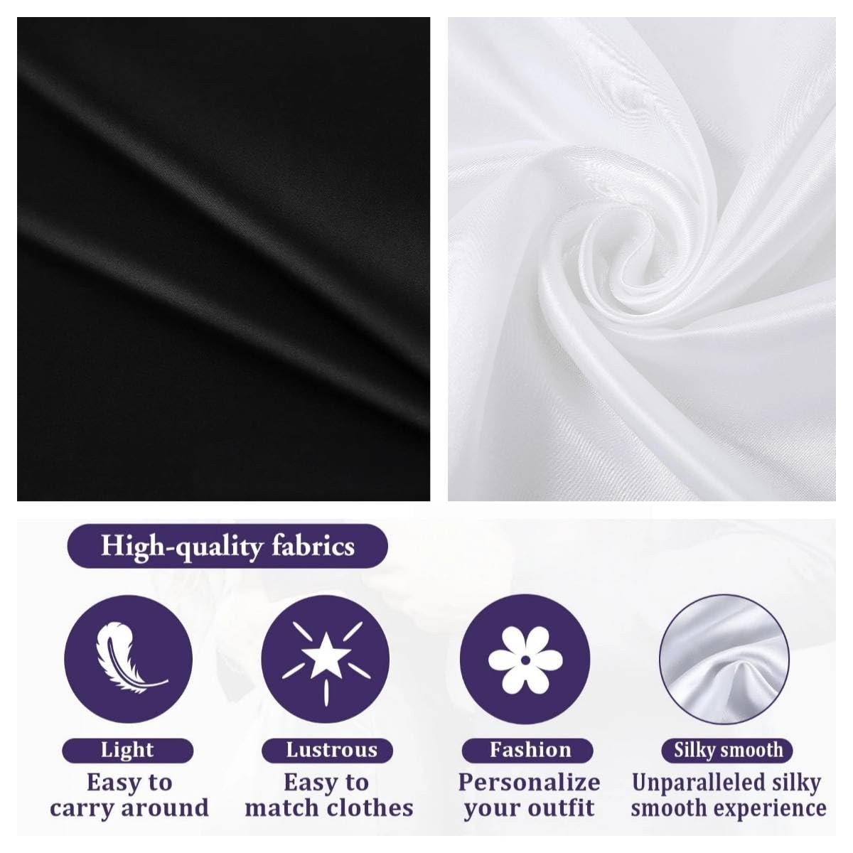 Handkerchief Formal Pocket Squares White/Black Set, Large Size 20×20 Inches, …