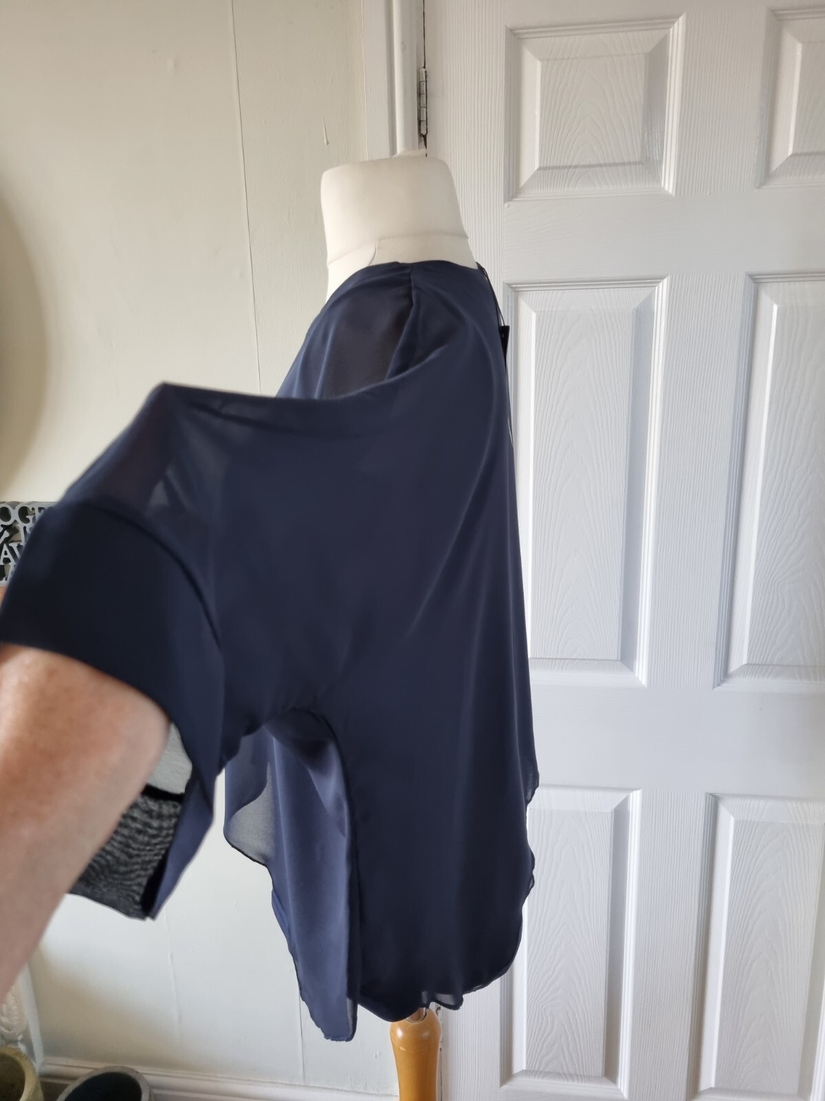 Firenzaa Top Navy UkS Soft Jersey &chiffon Layered Bnwt Holiday Cruise Evening