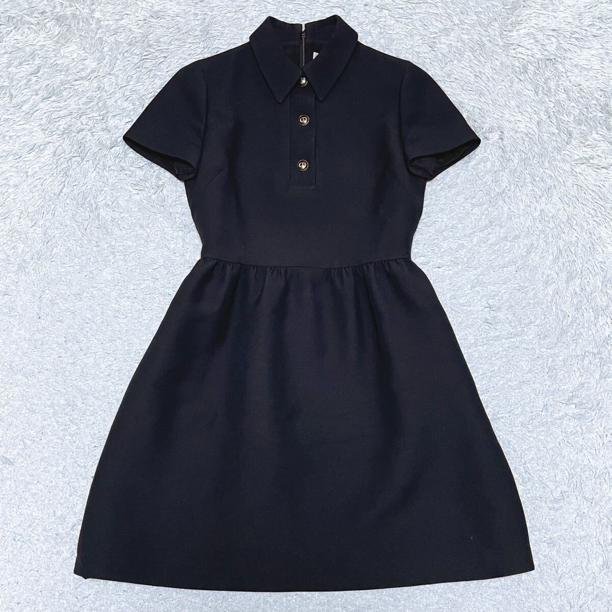 Christian Dior CD Button Wool & Silk Dress A-line Size 34 XS Black