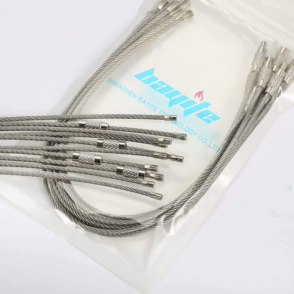 BYT-WKC-054 10 Inch Stainless Steel Wire Keychains 2Mm Cable Key Rings Heavy Dut