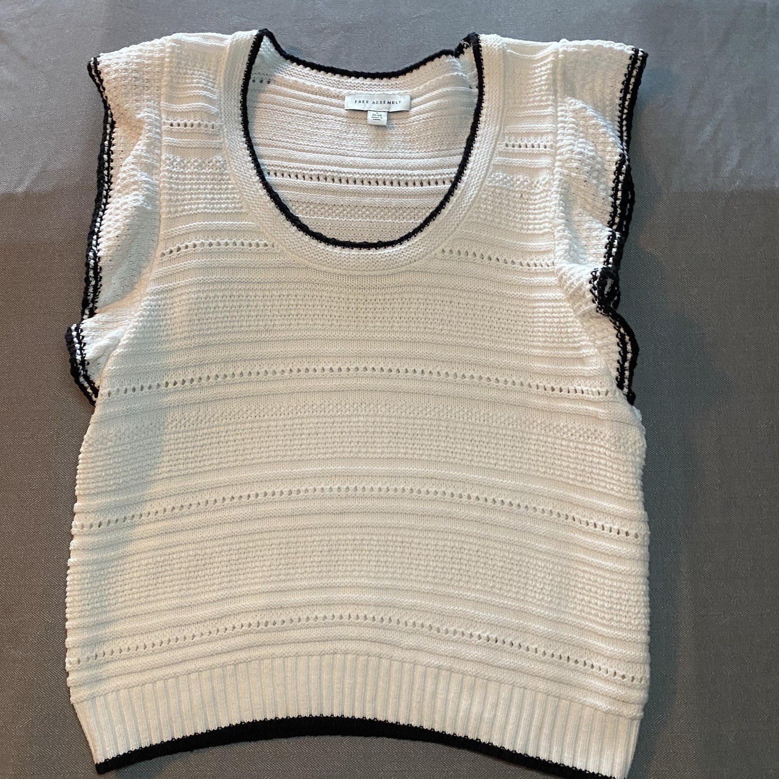 Free Assembly White Knit Sweater Vest Black Trim Size Small Cottagecore