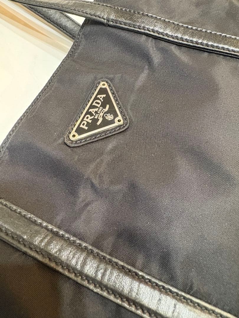 PRADA Tessuto Nylon Shoulder Tote Bag 22cm 8.7in Black Mini Logo Authe