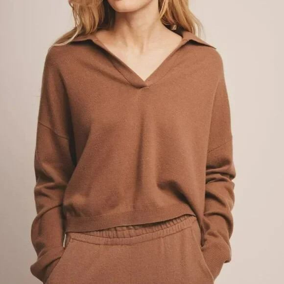 NAADAM Signature Cashmere Women’s Polo Sweater in Toffee Brown, Size M