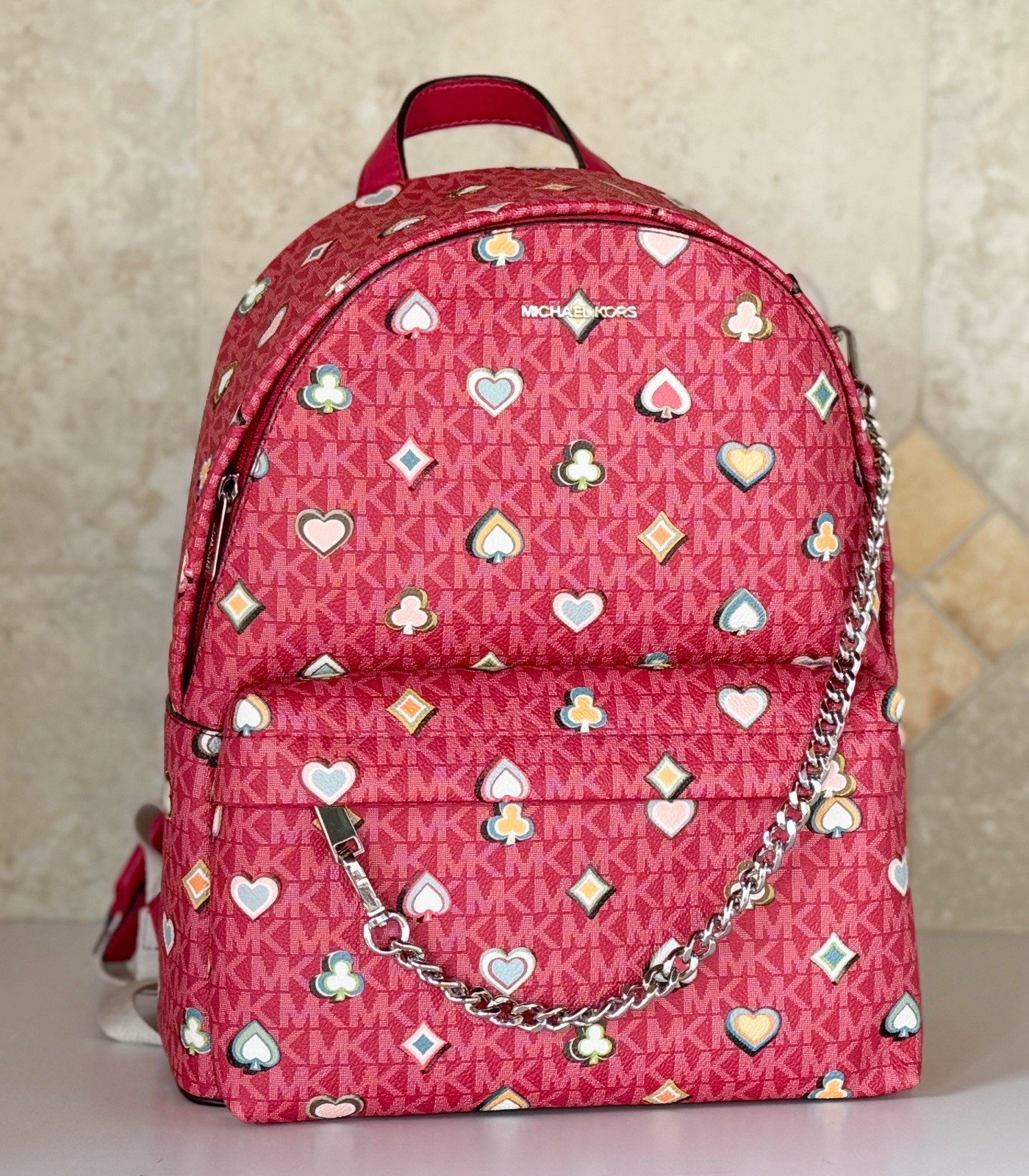 Michael Kors Slater Medium Chain Backpack MK Dark Raspberry Multi