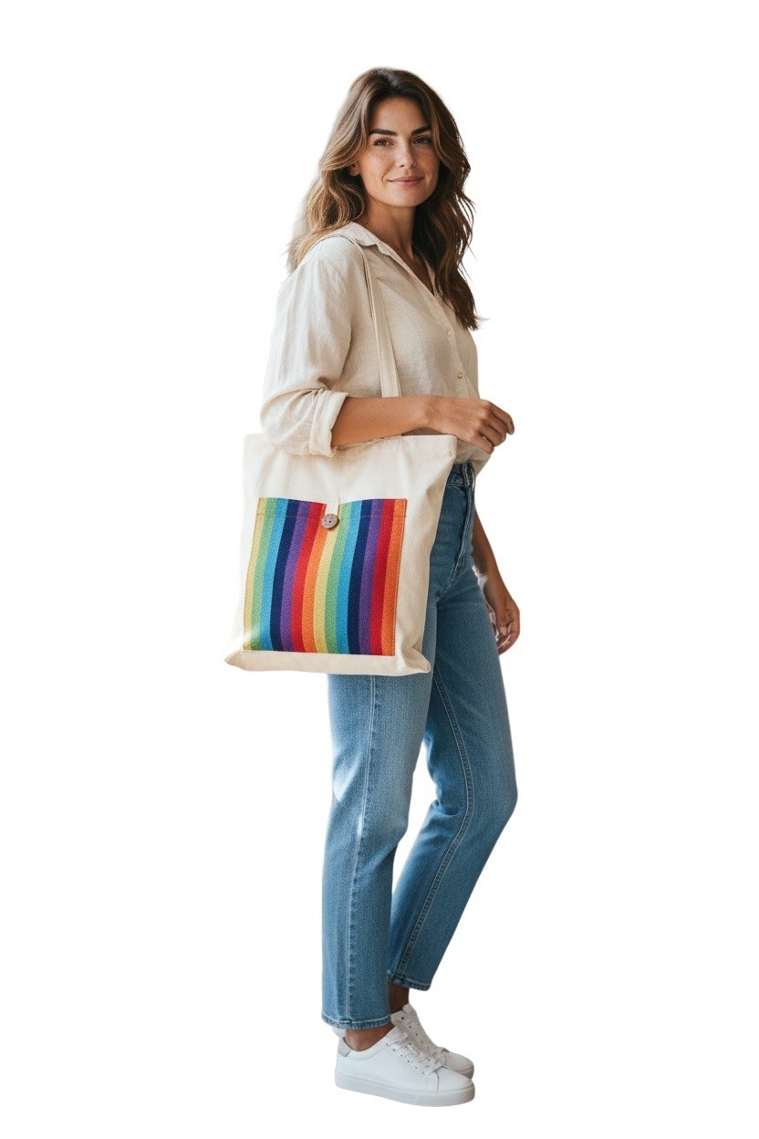 Canvas Eco-Friendly Rainbow style Natural Cotton Hemp Tote Bag Shopping Carry