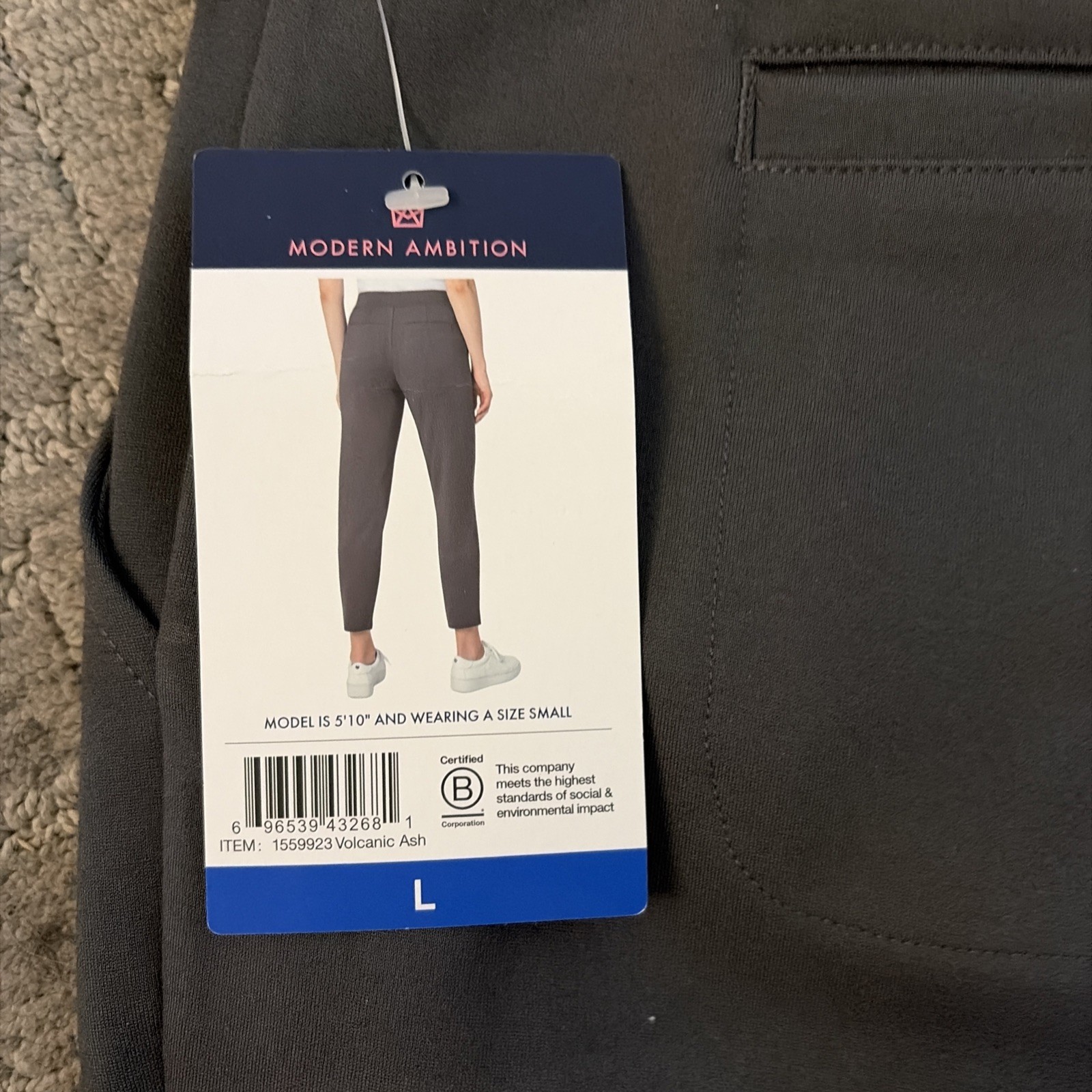 MODERN AMBITION WOMEN’S PLEATED PONTE PANTS (VOLCANIC ASH, LARGE)NWT