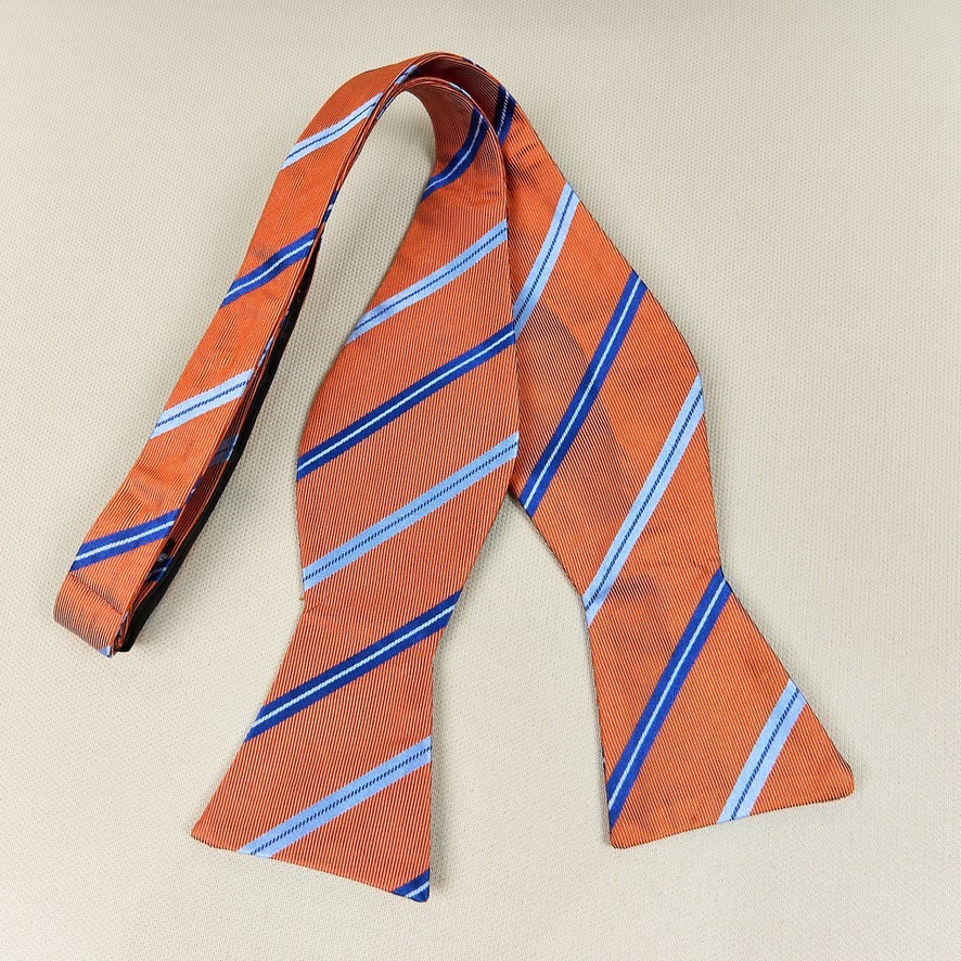 J.S. Blank & Co Silk Bow Tie Orange Blue Stripes Self Tie Classic Adustable