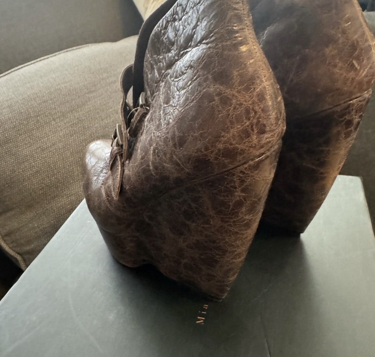 MIA Limited Edition Brown Leather Platform Wedge Ankle Boots Buckle US 8