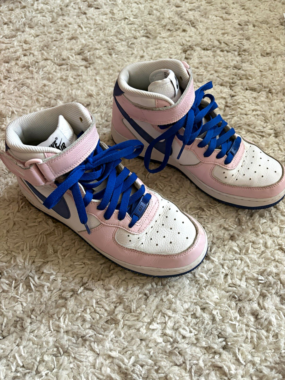Nike Air Force 1 High Top Leather Colorblock Sneaker Pink/White/Blue