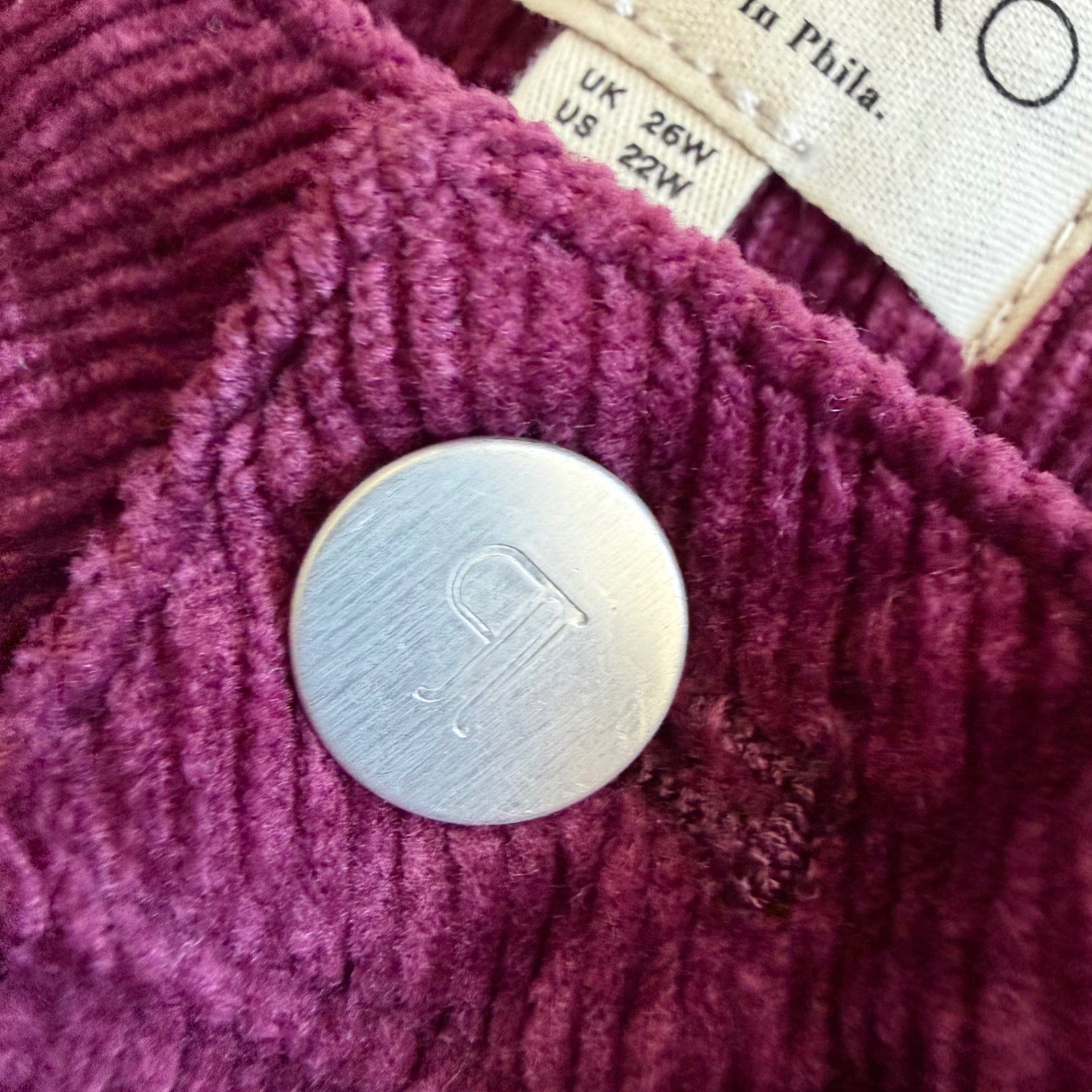 Pilcro Anthropologie Plum Purple Corduroy Wide Leg Patch Pocket Pants Plus 22W
