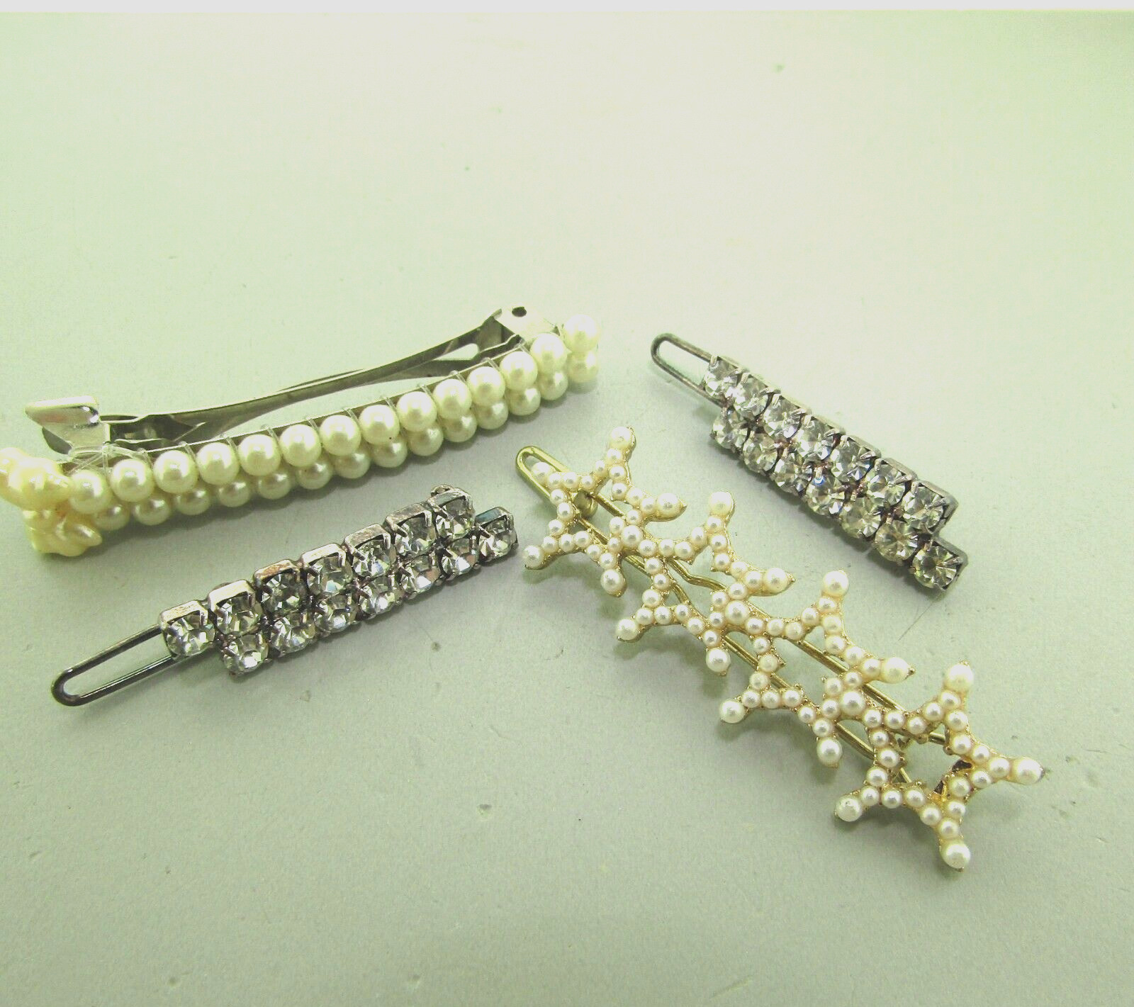 4 Pearl Beaded Bow Rhinestone Clip Hair Barrette