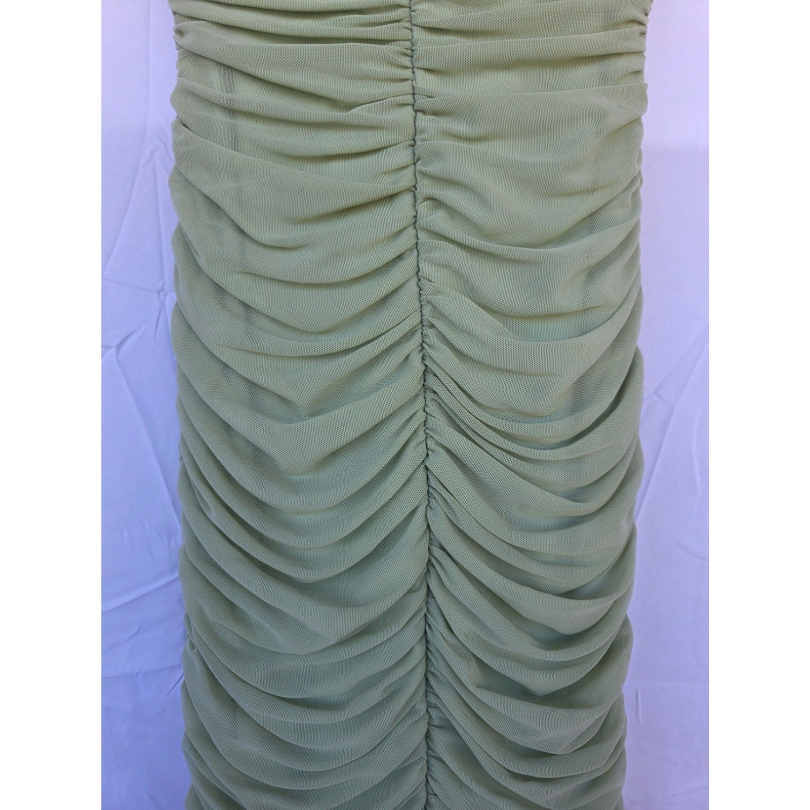 Hello Molly Sage Green Ruched Mesh Dress V-Wire Mermaid Hem Formal Gown NWT XS