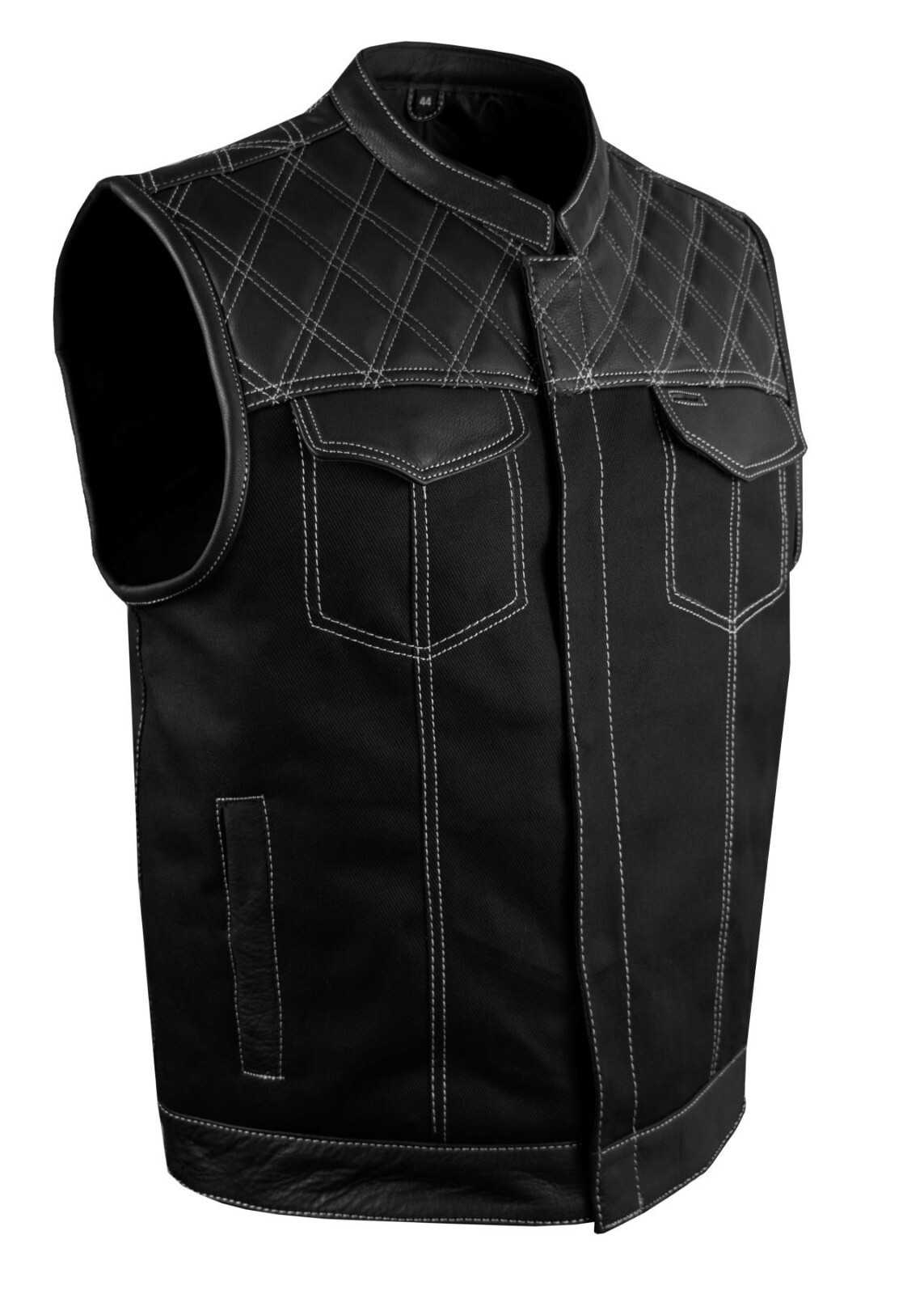 SOA Men’s Motorcycle Club Denim & Leather Vest Concealed Carry Pocket Multicolor