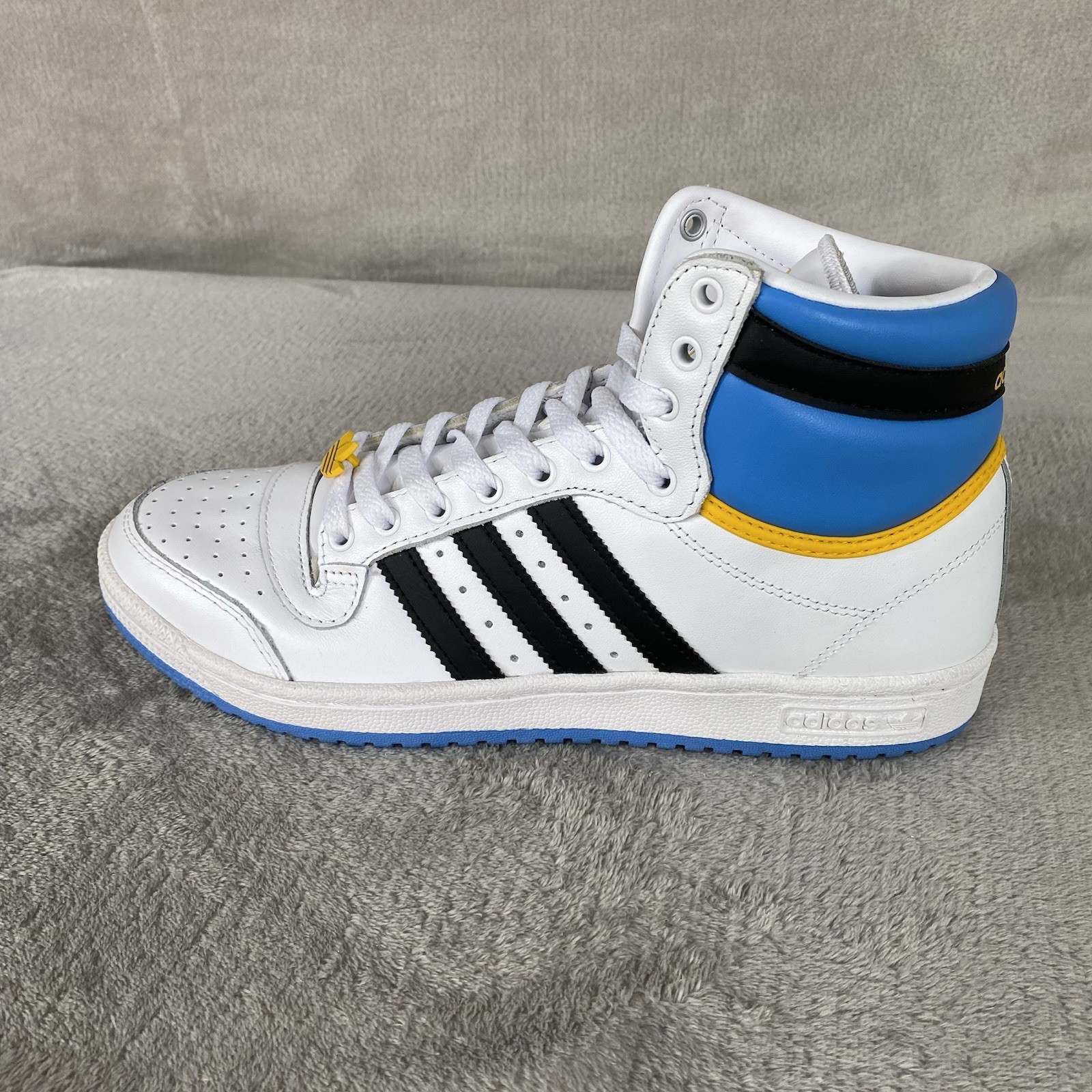 adidas Top Ten High White Blue Gold Leather Mens Size 10 Basketball Shoes NEW