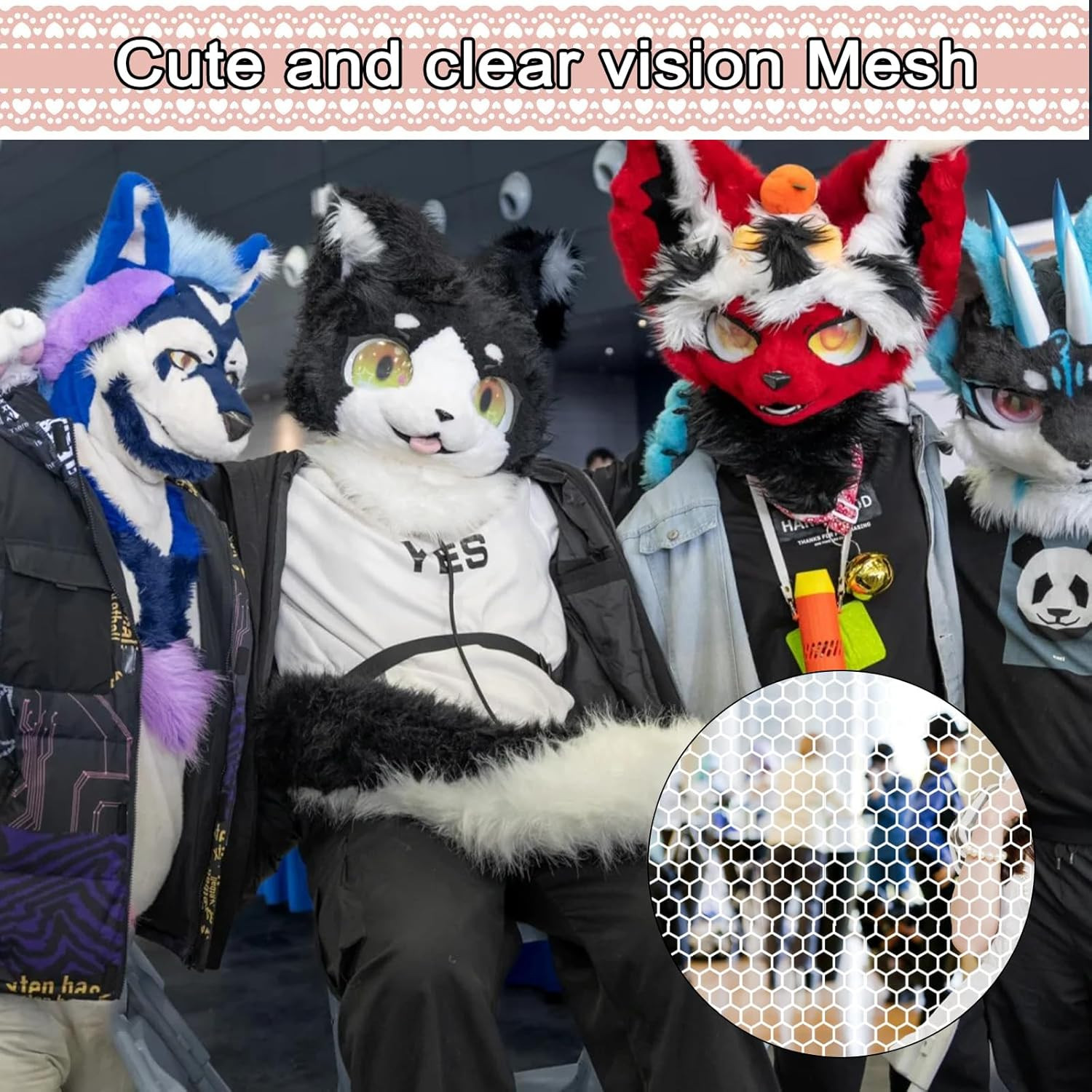 Fursuit Eye Mesh Set: 4 Pcs Mesh & 3 Pcs Stickers for Cosplay and Crafting