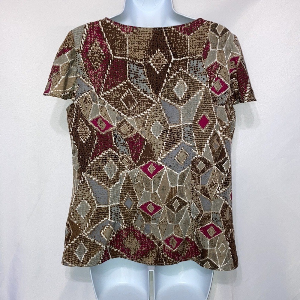Vintage Requirements Drape Neck Blouse Geometric Print Small