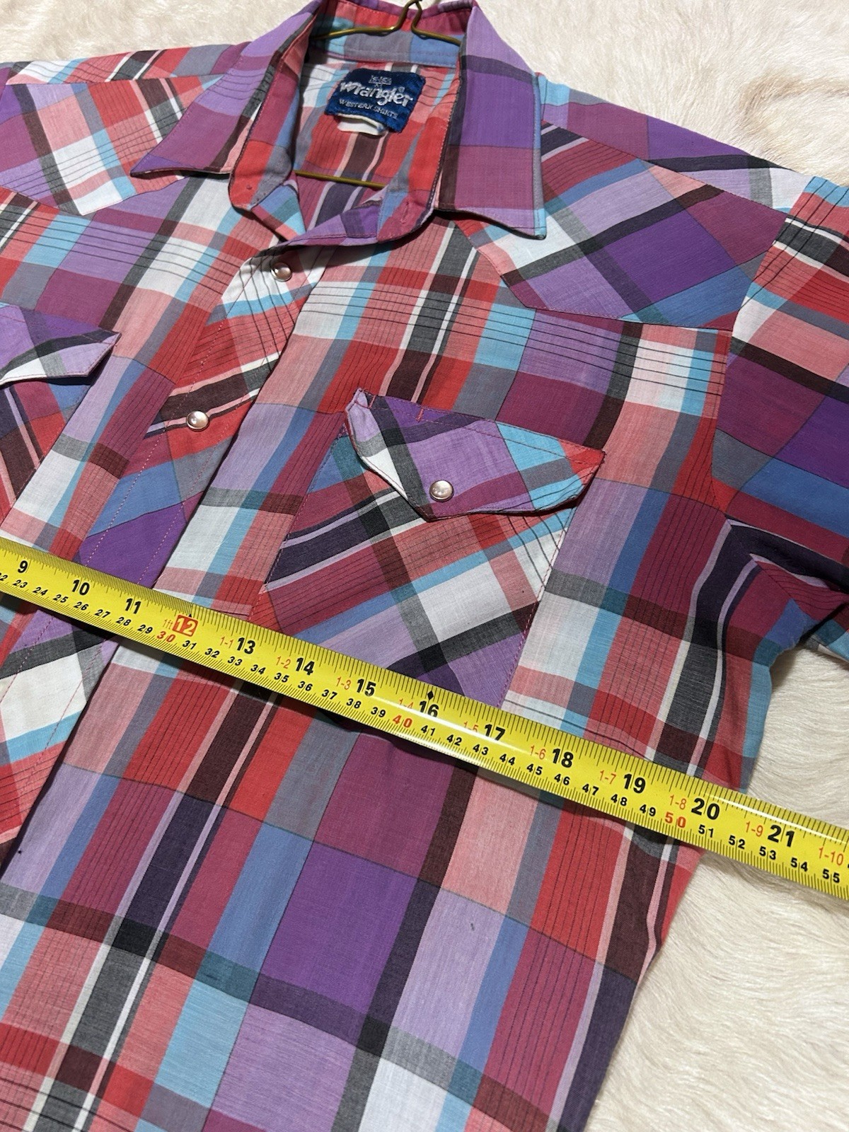 Vtg Wrangler Pearl Snap Multi Color Western Shrt Sleeve Shirt 90’s Medium