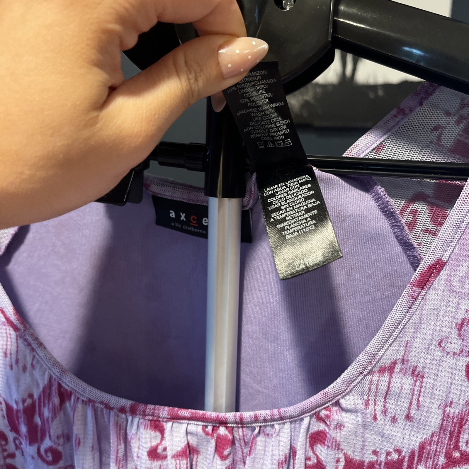 Axcess L Top Stretch Purple Blouse Lined Baby doll Top- Purple w sheer lining