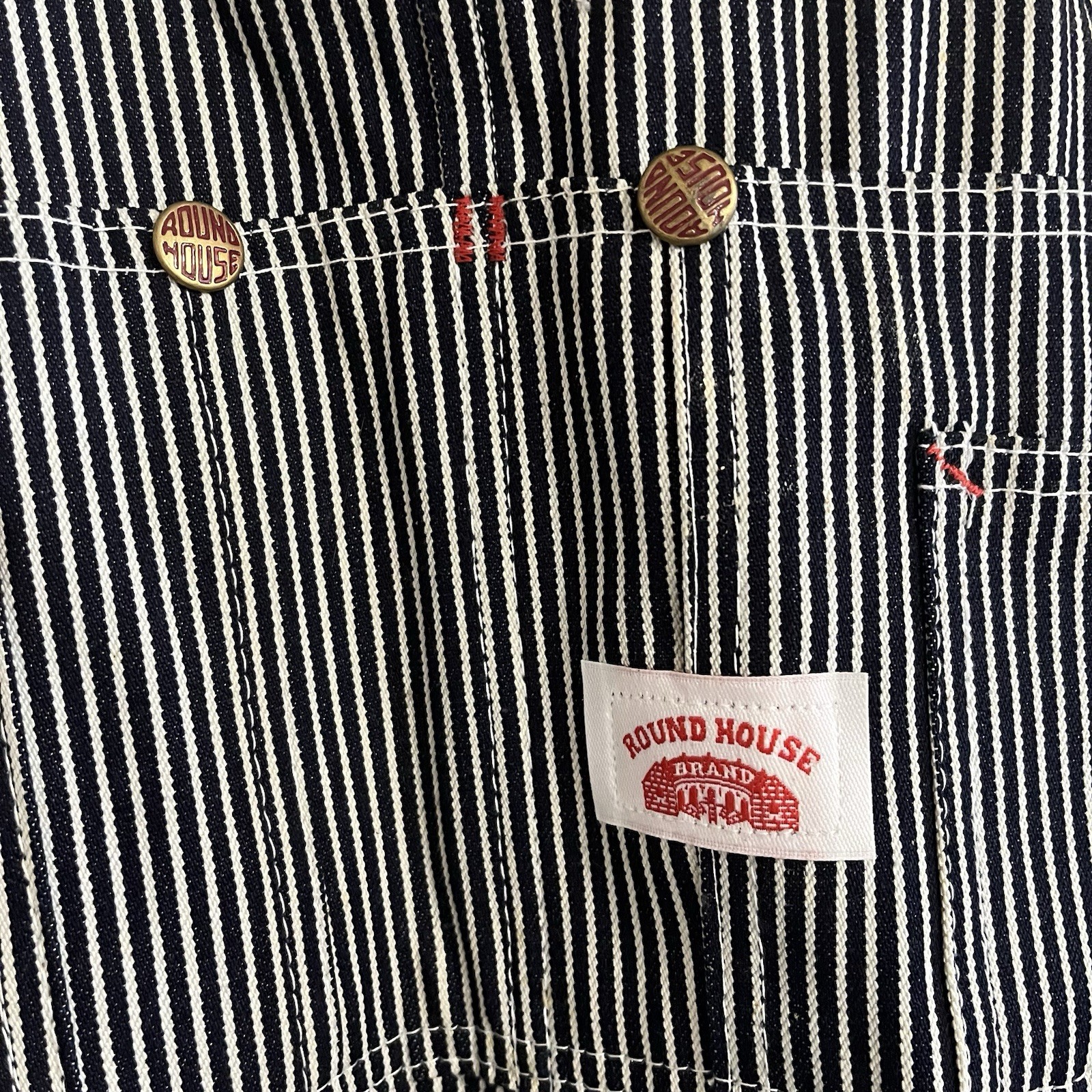 VTG Round House Bib Overalls Mens 38×34 Hickory Stripe Railroad Lot 45 Farmer