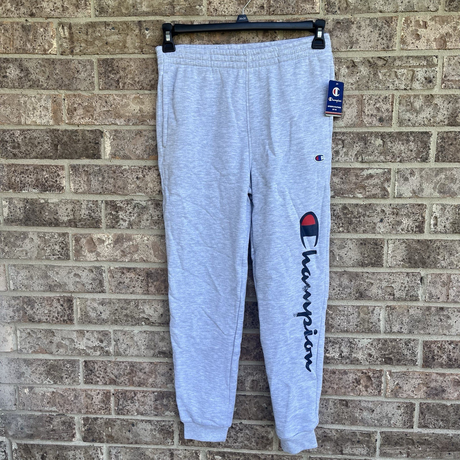 Champion Youth L Joggers, Powerblend, Fleece Oxford Gray C Patch Logo Print