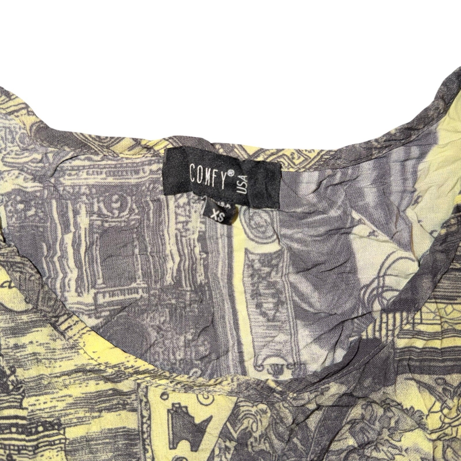 Comfy USA Renaissance Architecture Sketch Print Tiered Ruffle Tank Midi Dress XS