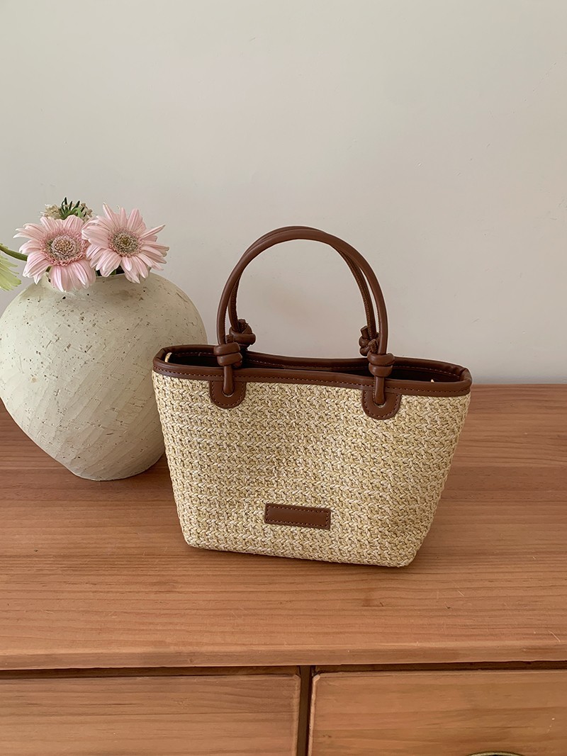 Straw Woven Crossbody Top Handle Knot Bucket Bag for Women Handbags
