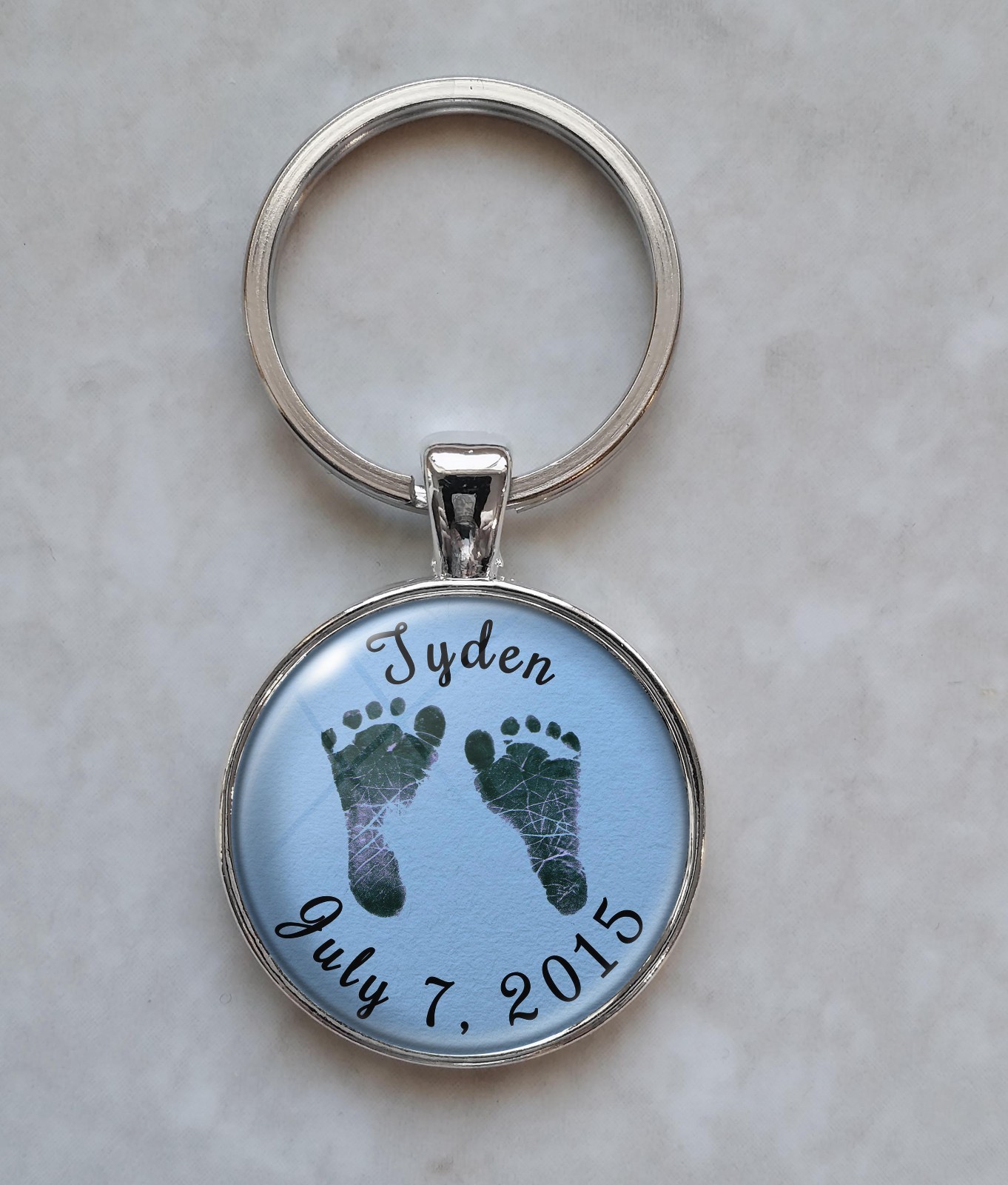Custom Your Baby’s Name Baby’s Feet Choose Color Birthday Birth Date Keychain