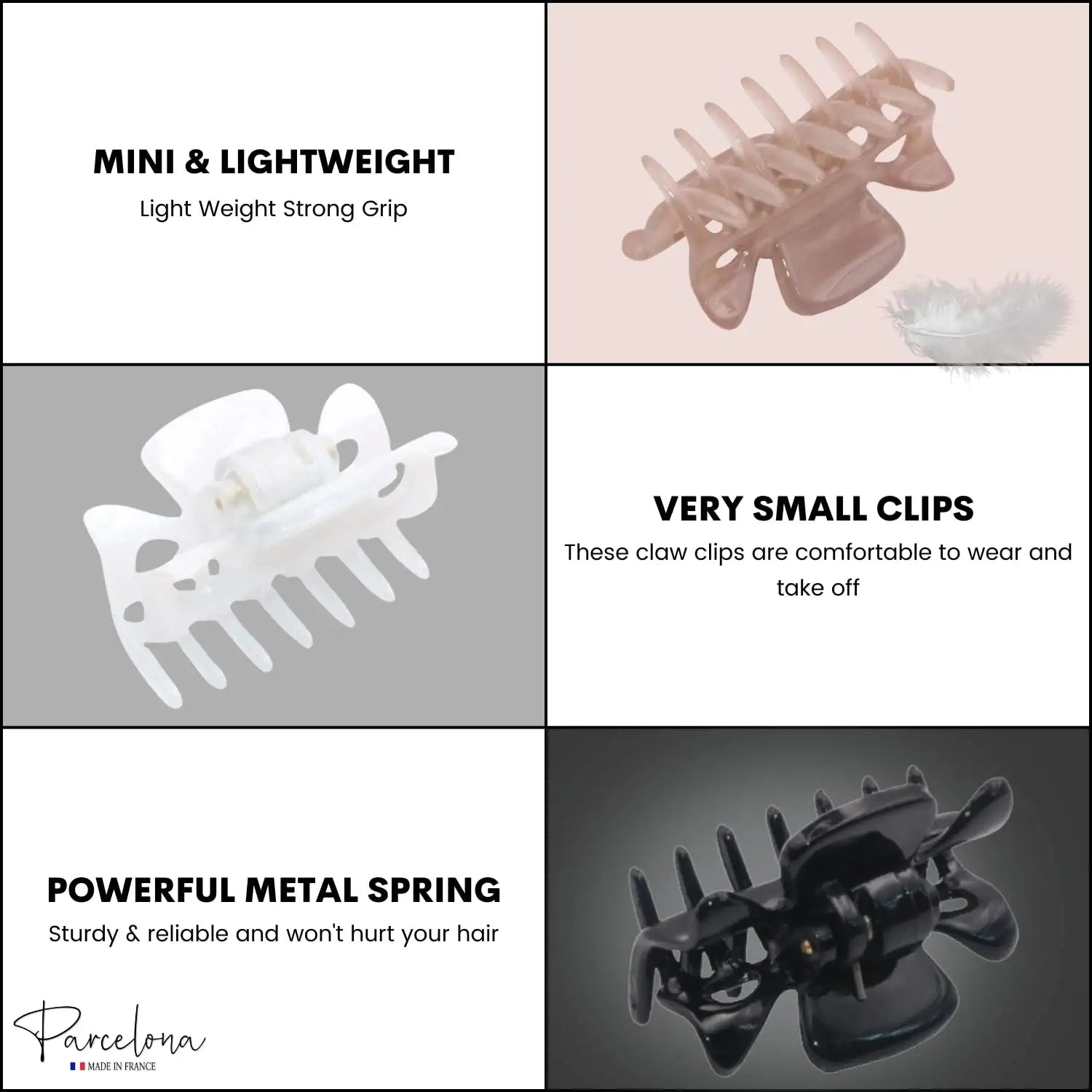 Parcelona French Classic 1.5″ Small Celluloid Set of 3 Hair Claws for Women