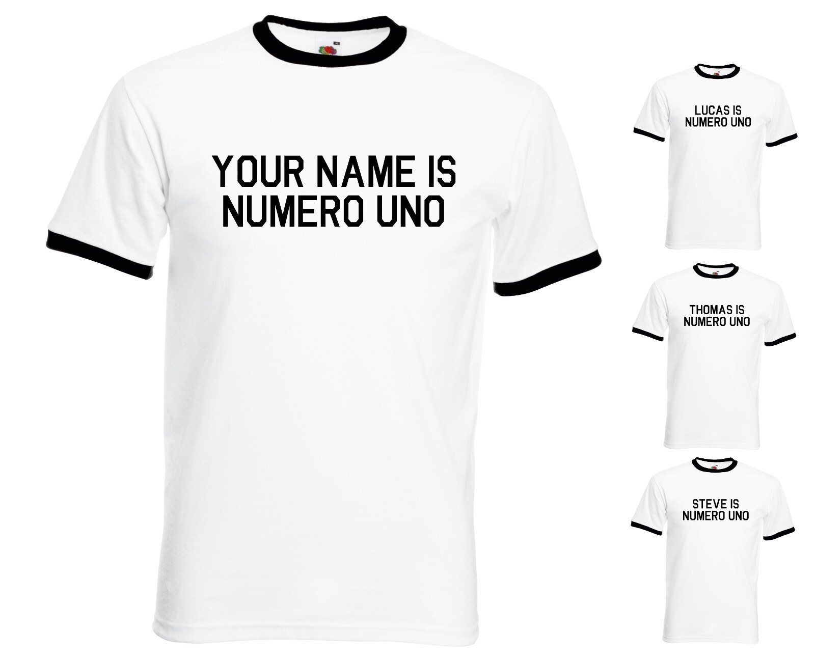 Custom Personalised Your Name Is Numero Uno Mens/Adults Ringer Tshirt Novelty