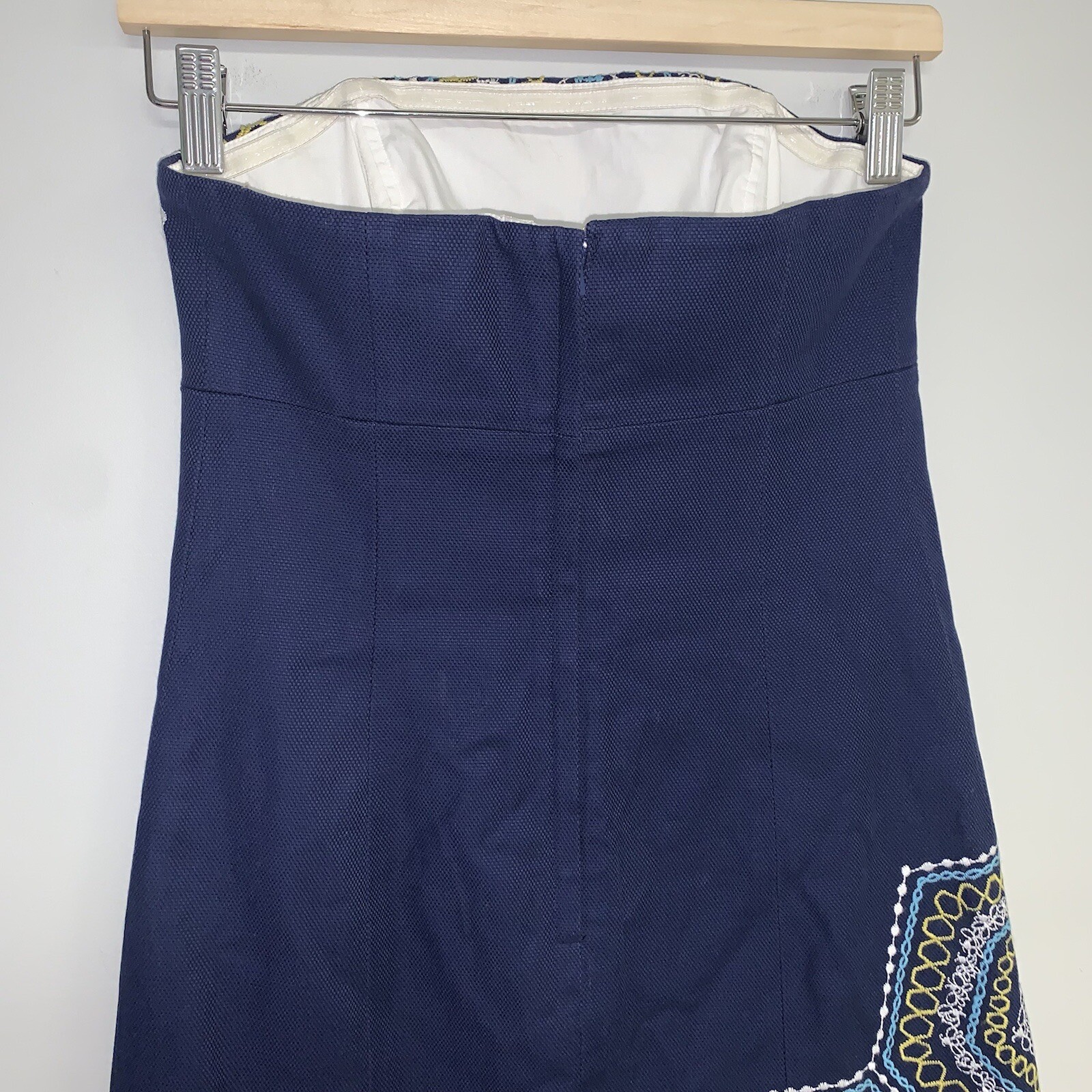 Lilly Pulitzer Honeycomb Home Bowen Strapless Dress Embroidered Navy Blue Size 0