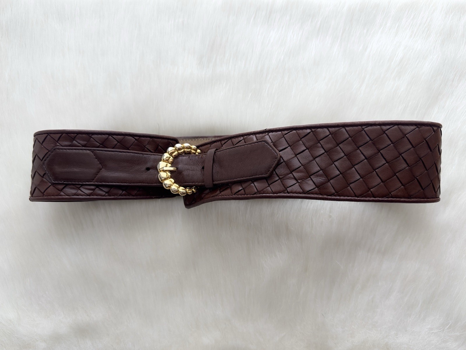 ✨BOTTEGA VENETA Intrecciato Woven Leather Corset Belt Brown Size 95/80cm, 32”