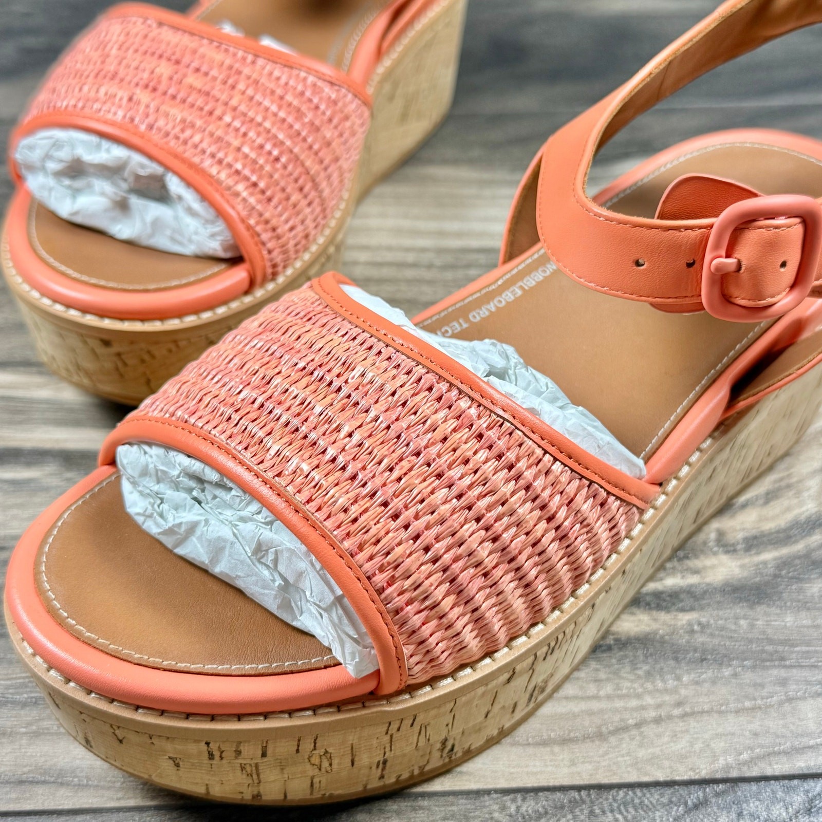 Fitflop Eloise Cork Wrap Woven Back Strap Platform Sandals Sunshine Coral 8