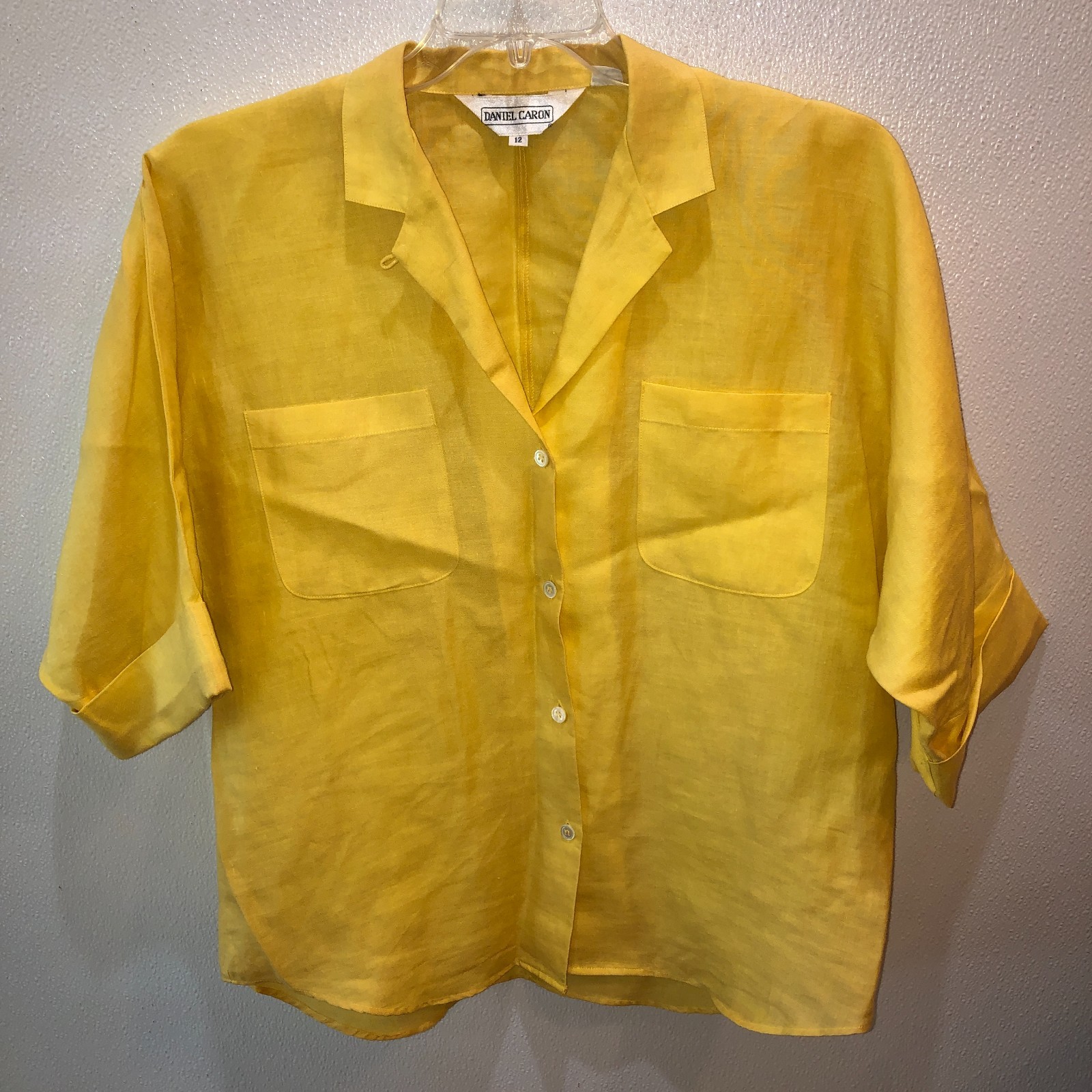 Vintage Daniel Caron Womens Size 12 100% Ramie Yellow 3/4 Sleeve Shirt Top
