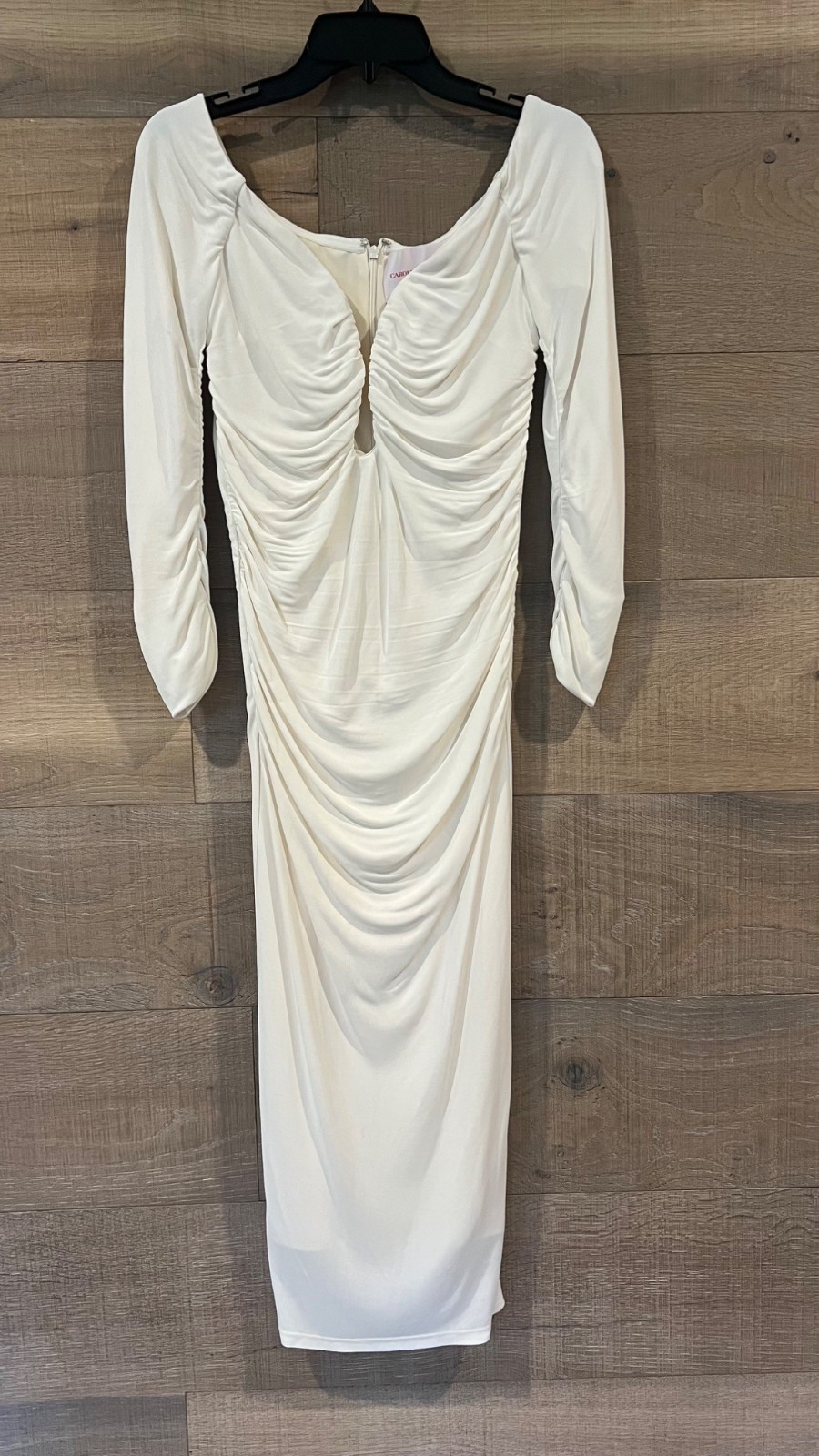 CAROLINA HERRERA DEEP U-NECK RUCHED IVORY MIDI DRESS size XS