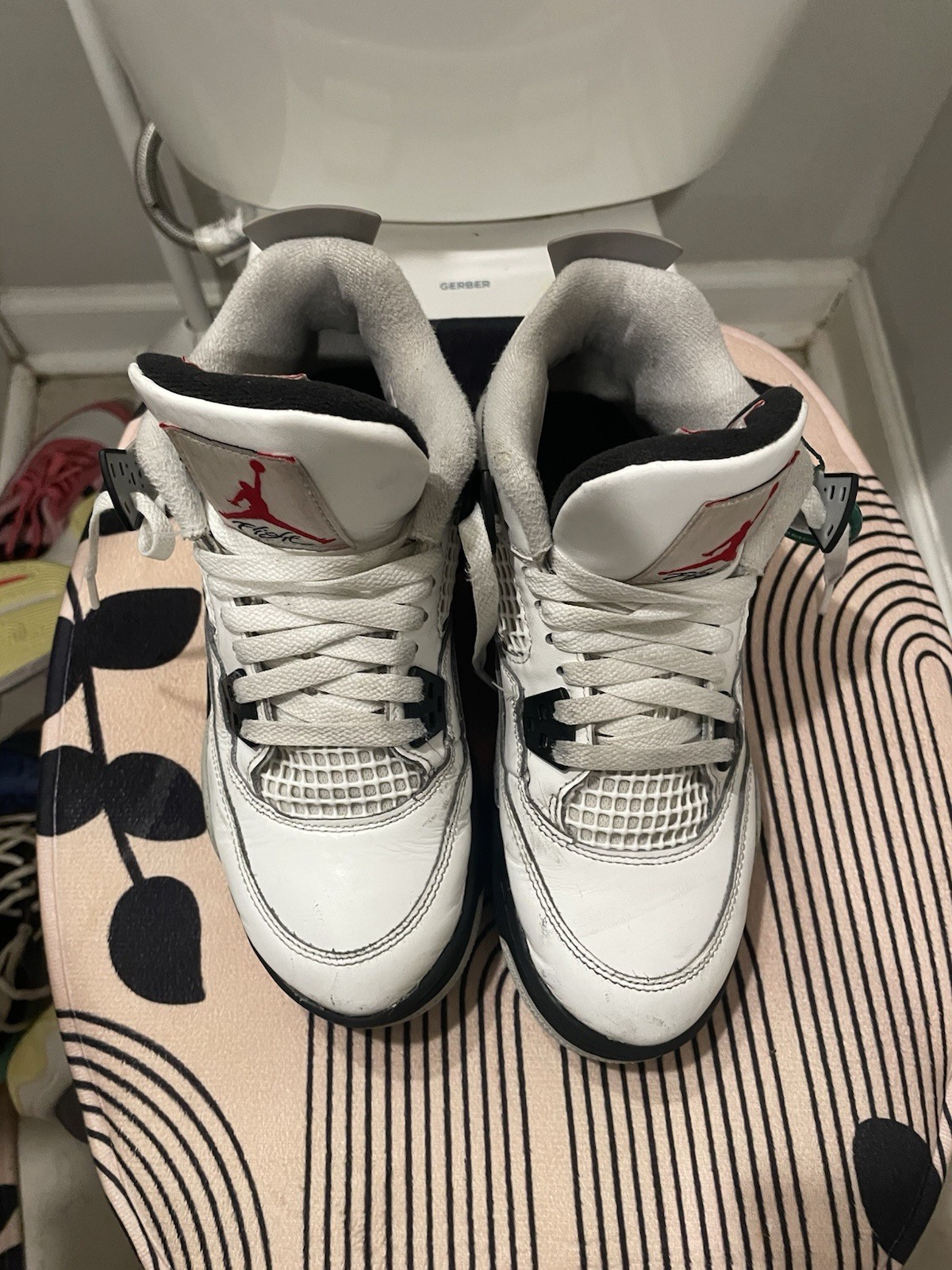 Jordan Air Jordan 4 White/Black/Gray/Red Mid Top Lace-Up Athletic Sneaker
