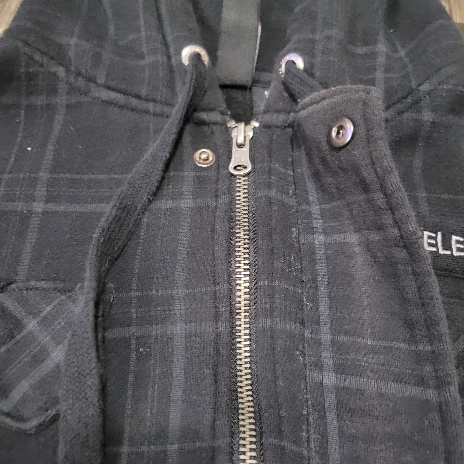 Element Skateboards Full Zip Hoodie Mens Small Plaid Gray Pockets Logo