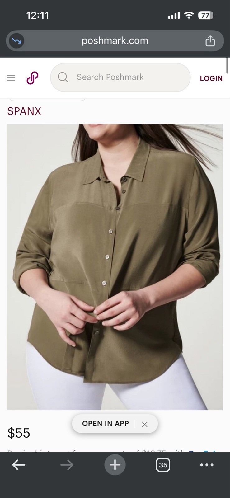 NWT XS SPANX Low Maintenance Silk Button Down Shirt Sage Green 100% Washable