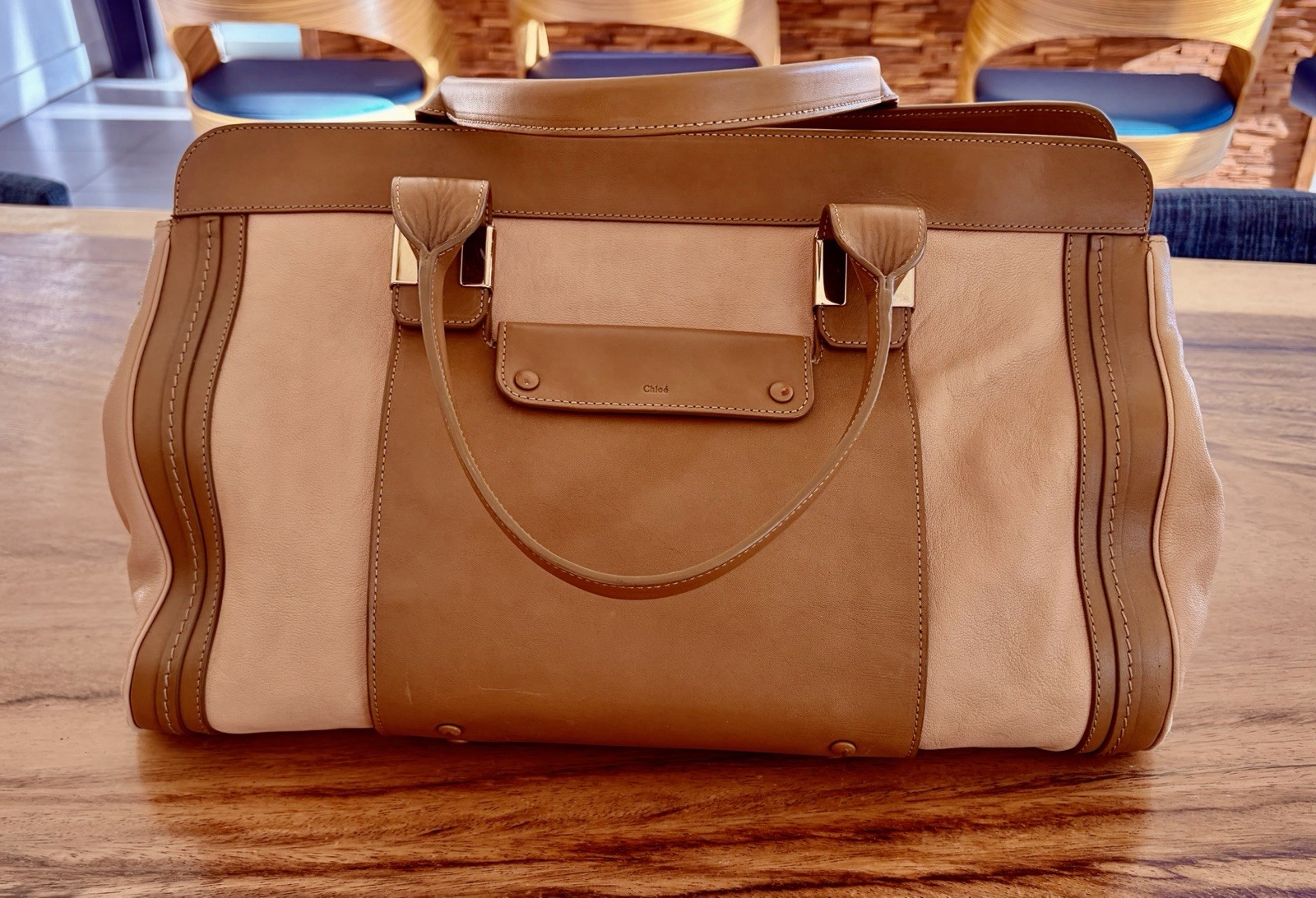 Chloe Little Alice Hand Bag Leather 2way Brown Gold