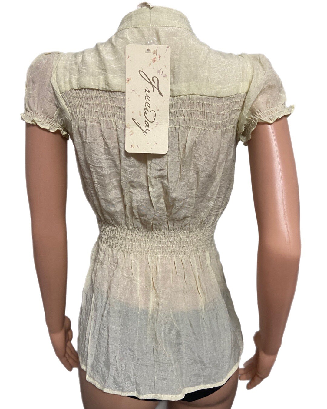 Burn out Yellow Flower Ruffle Button up blouse Top Fairycore Cottage Core Y2K