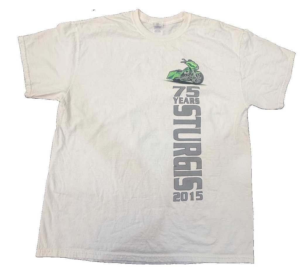 2015 Gildan Sturgis 75th Anniversary Thunder In The Hills White T-Shirt Mens XL