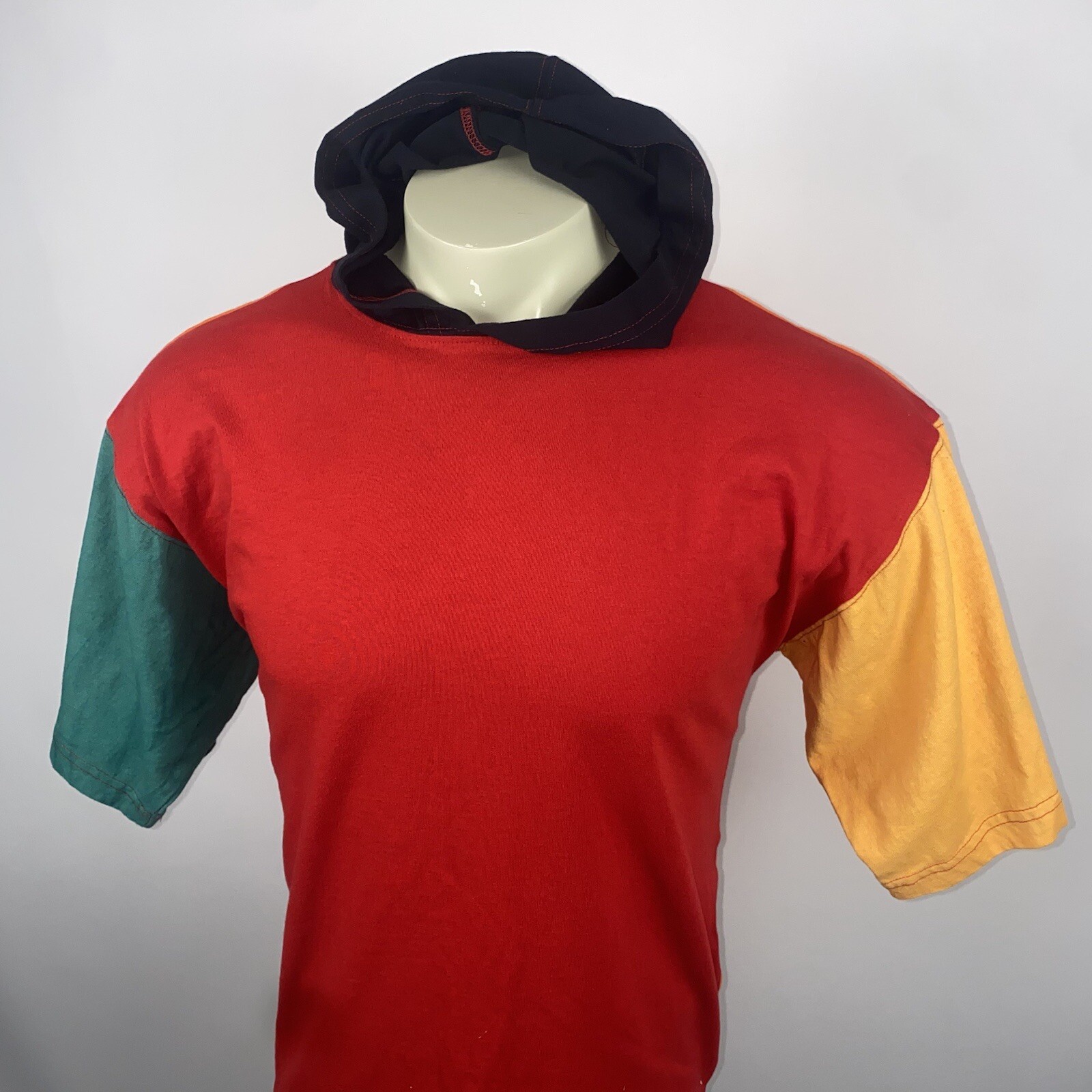 Vintage 90s Hoody Shirt Mens Medium Color Block Tee Skate Hip Hop Street Wear