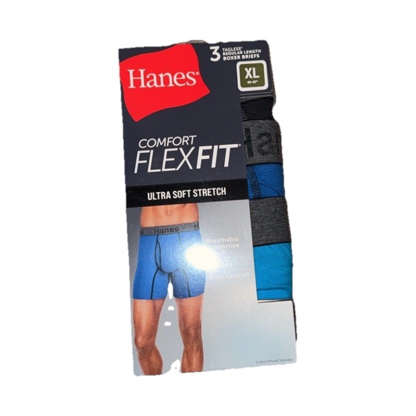Hanes Comfort Flex Fit Ultra Soft Stretch Boxer Briefs XL 3-Pack Blue Gray Black