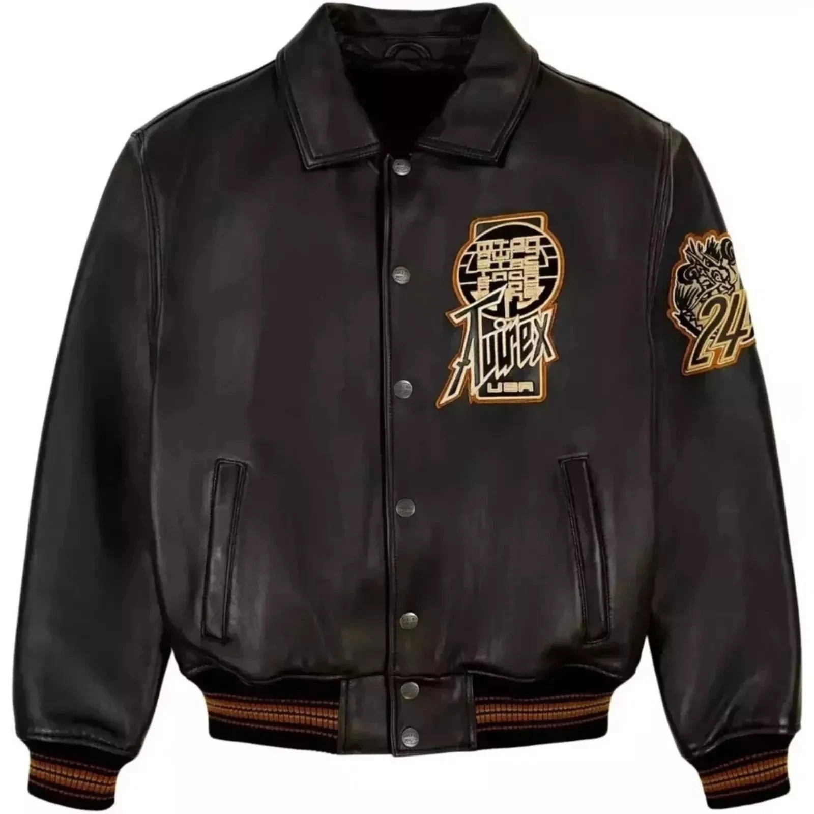 Men’s Black Avirex Bomber Real Classic American Flight Leather Jacket